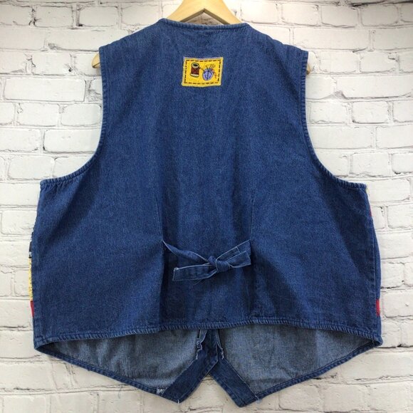 Vtg 80's Denim Vest Womens Sz XL Sewing Theme Cottage Core Kitschy Grannycore - Picture 8 of 12